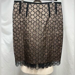 BCBGMaxAzria Black Geometric Lace Overlay Pencil Skirt